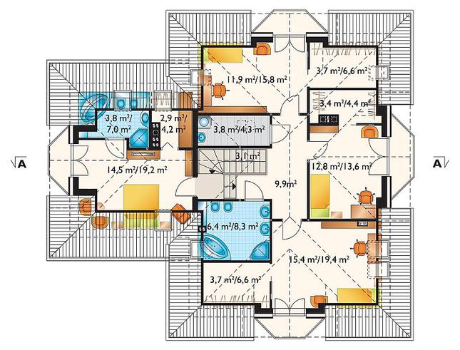 Rzut poddasza lustro POW. 122,4 m²
