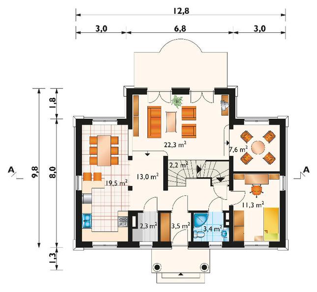 Rzut parteru POW. 86,3 m²