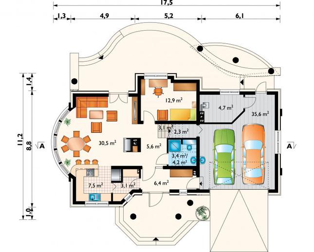 Rzut parteru POW. 115,9 m²