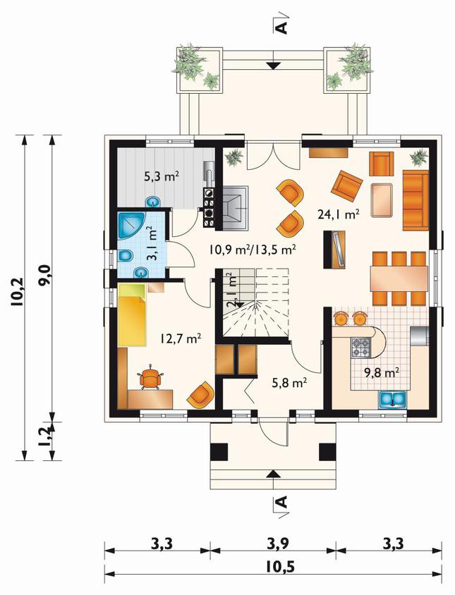 Rzut parteru POW. 76,4 m²
