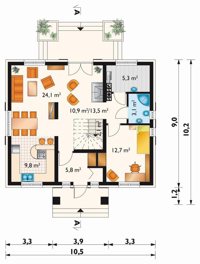 Rzut parteru lustro POW. 76,4 m²