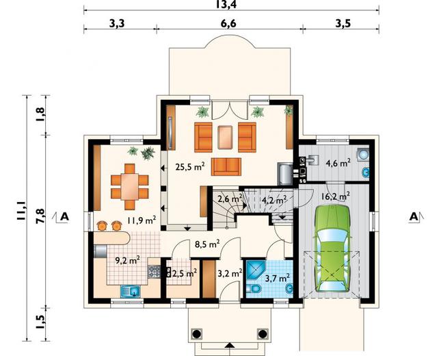 Rzut parteru POW. 92,1 m²