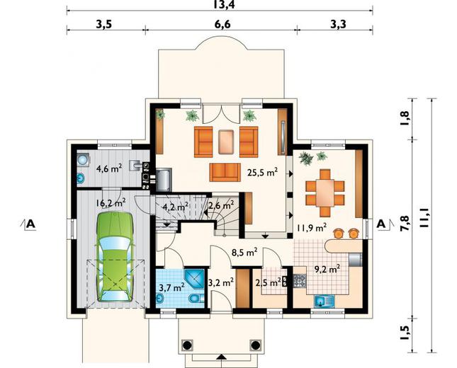 Rzut parteru lustro POW. 92,1 m²