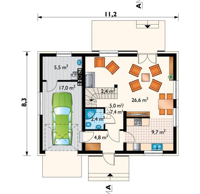 Rzut parteru POW. 75,8 m²