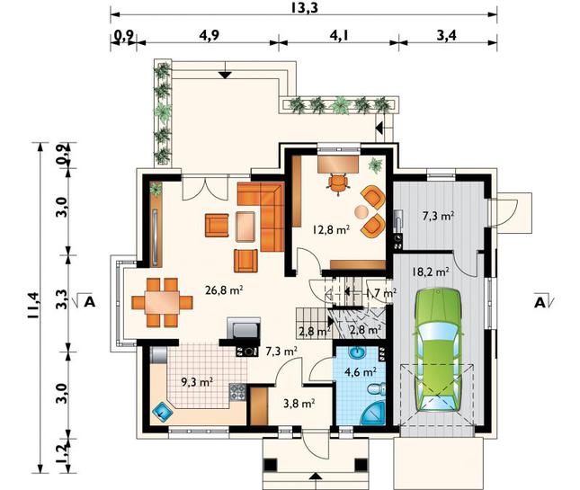Rzut parteru POW. 97,4 m²