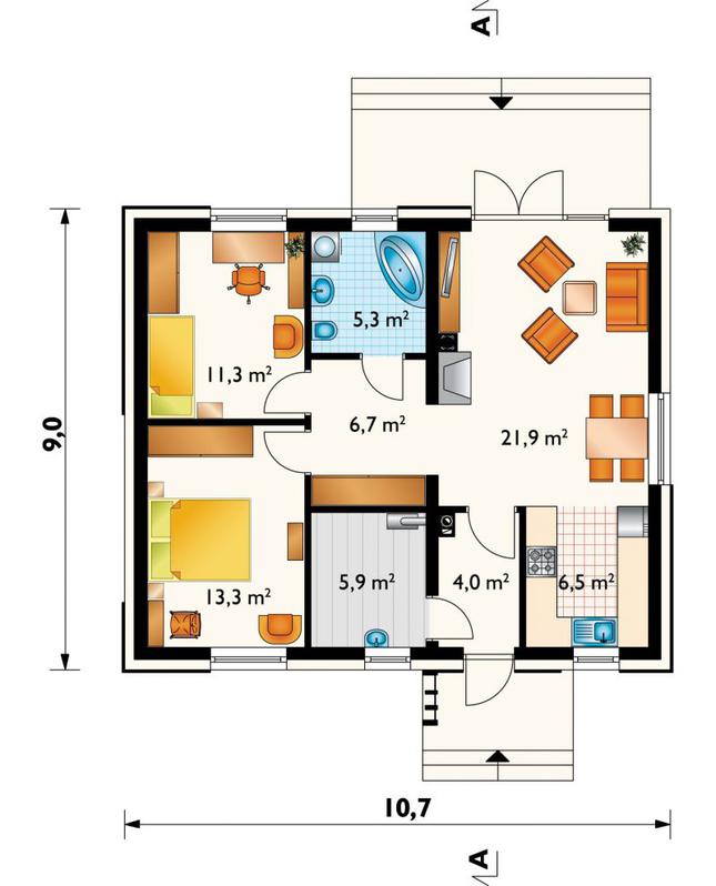 Rzut parteru POW. 74,9 m²