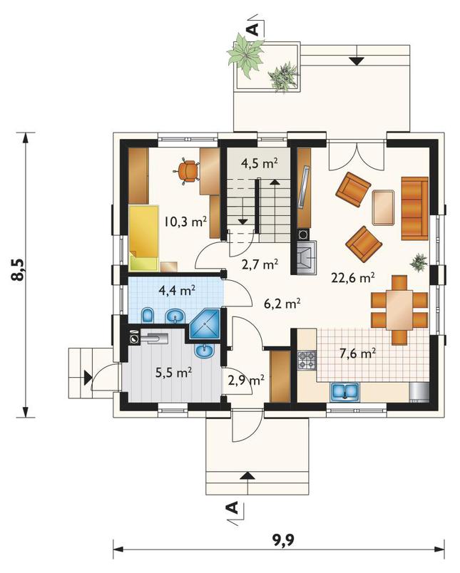 Rzut parteru POW. 66,7 m²