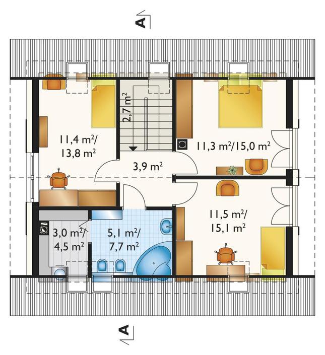 Rzut poddasza POW. 62,7 m²