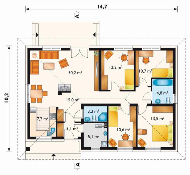 Rzut parteru POW. 115,7 m²