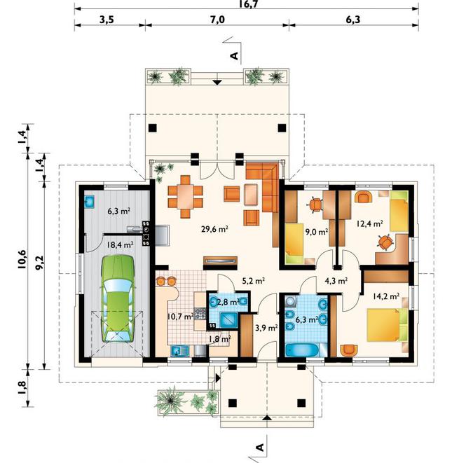 Rzut parteru POW. 123,7 m²