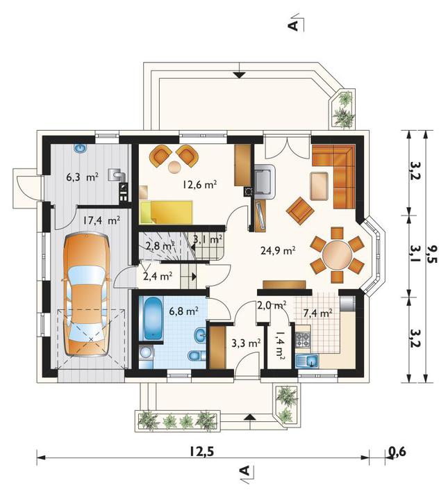 Rzut parteru lustro POW. 90,1 m²