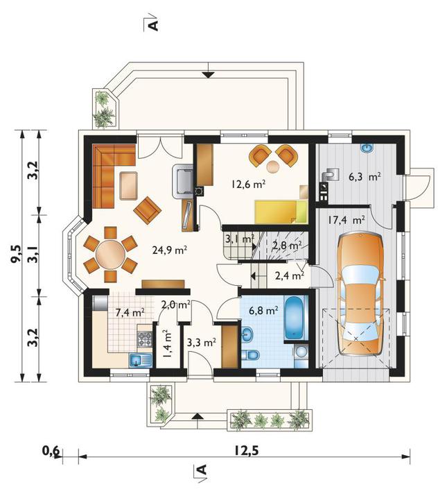 Rzut parteru POW. 90,1 m²