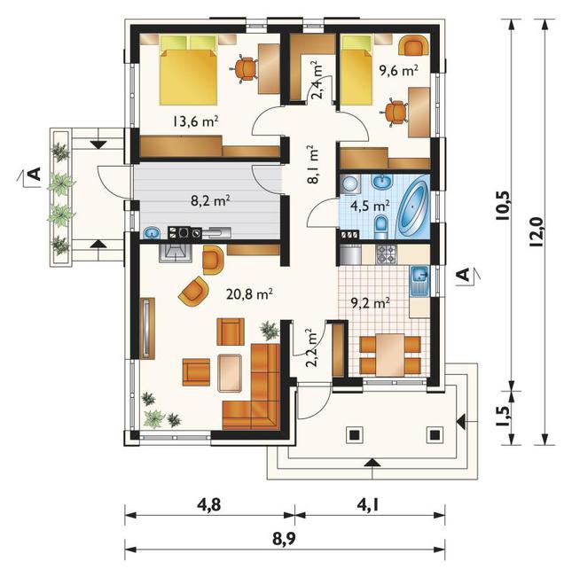 Rzut parteru POW. 78,6 m²