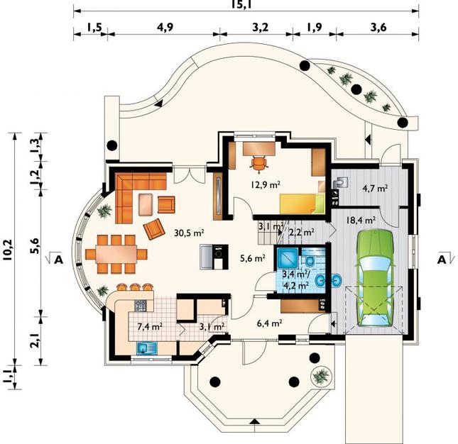 Rzut parteru POW. 98,5 m²