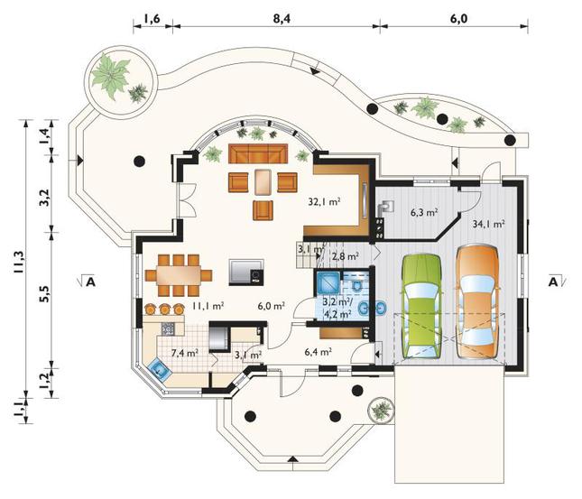 Rzut parteru POW. 116,6 m²