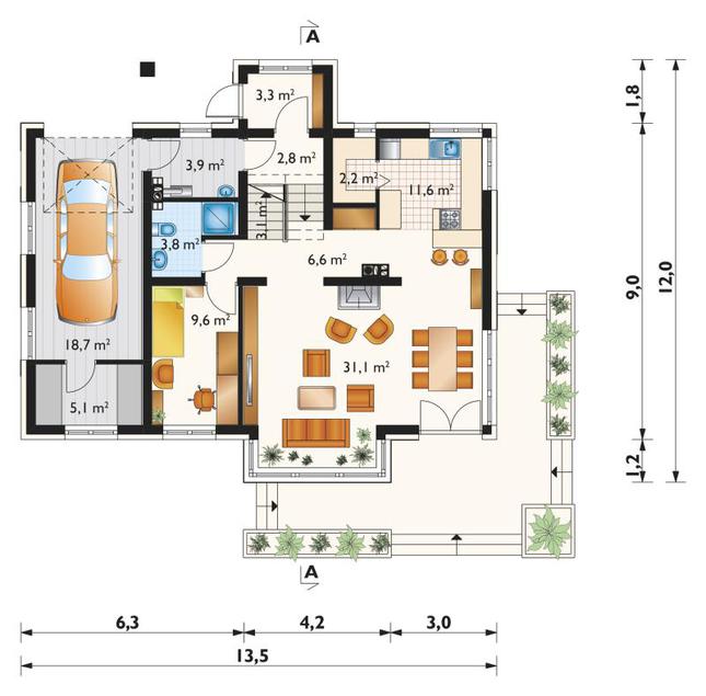 Rzut parteru POW. 101,8 m²