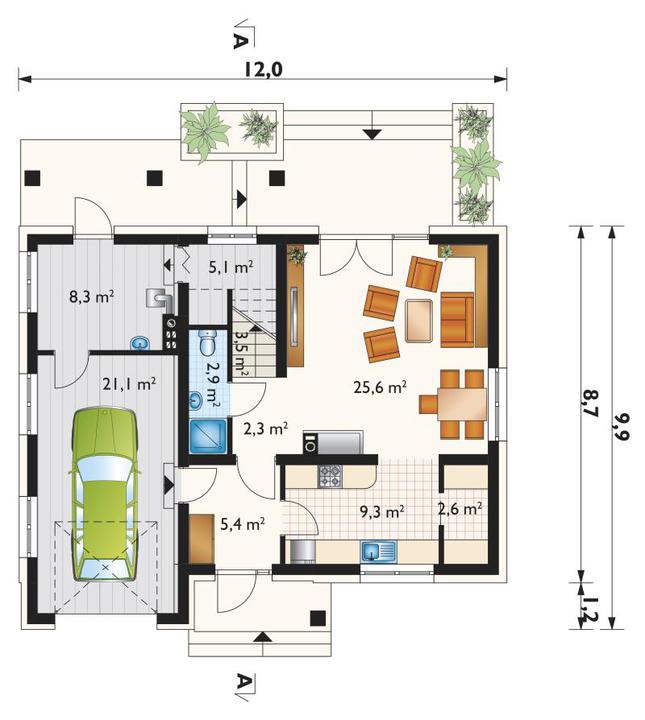 Rzut parteru lustro POW. 86,1 m²