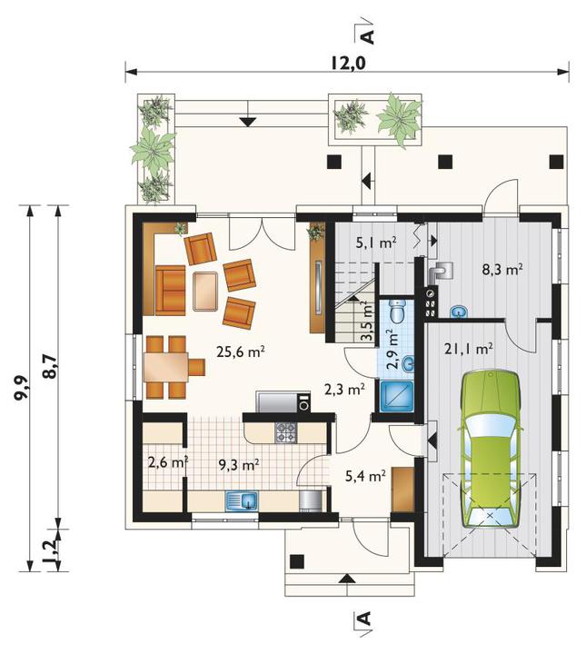 Rzut parteru POW. 86,1 m²