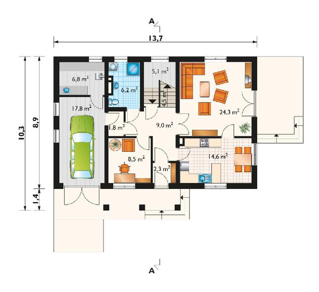 Rzut parteru POW. 100,9 m²