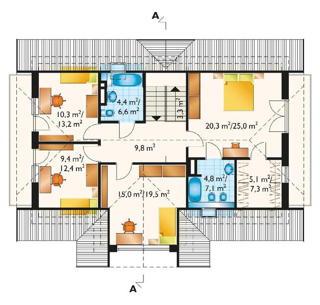 Rzut poddasza POW. 104,2 m²