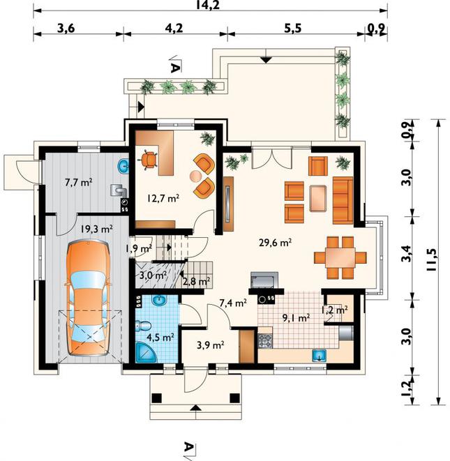 Rzut parteru lustro POW. 103,1 m²