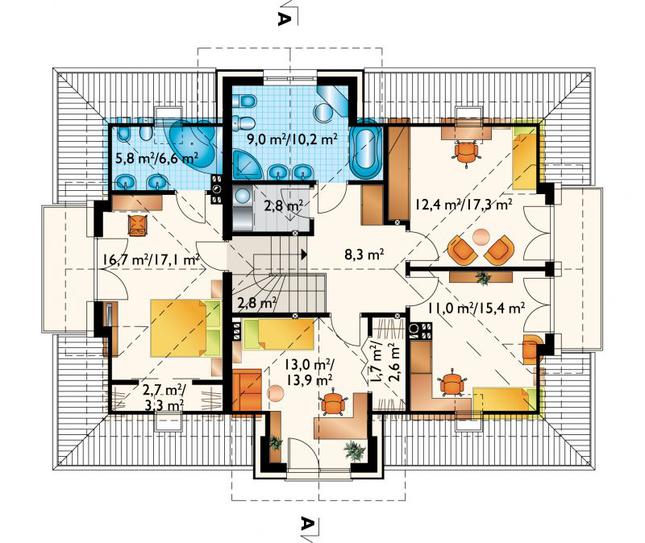 Rzut poddasza lustro POW. 100,3 m²
