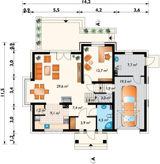 Rzut parteru POW. 103,1 m²