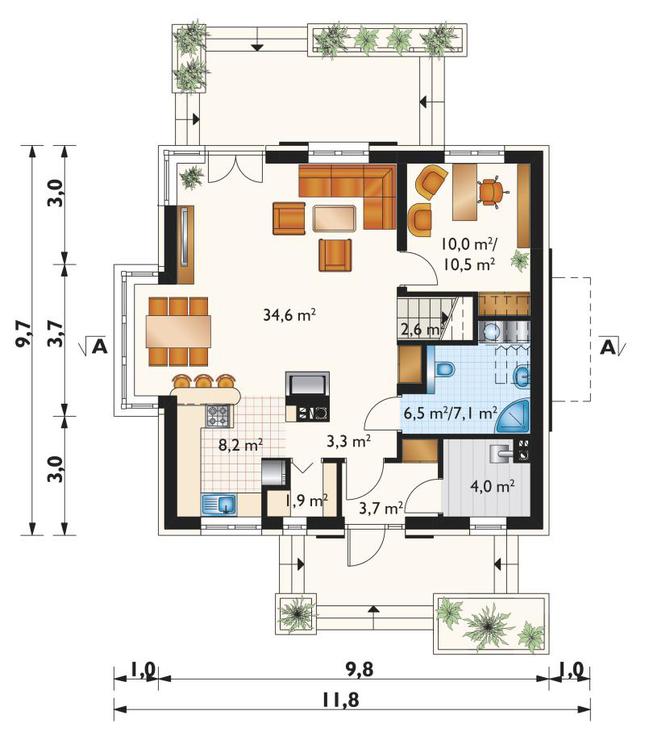 Rzut parteru POW. 76,0 m²
