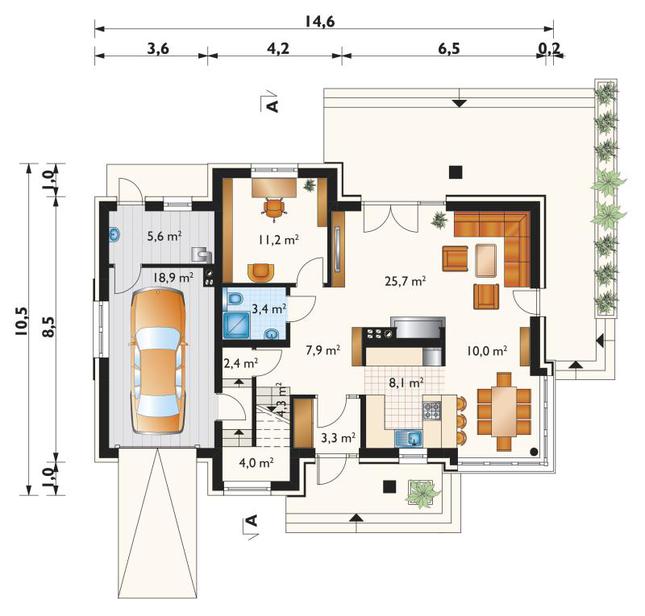 Rzut parteru POW. 104,8 m²
