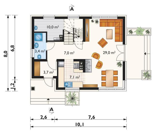 Rzut parteru POW. 62,9 m²