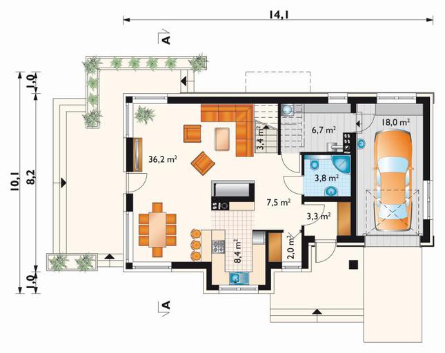 Rzut parteru POW. 89,3 m²