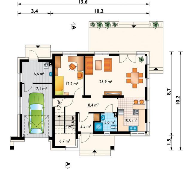 Rzut parteru lustro POW. 99,3 m²