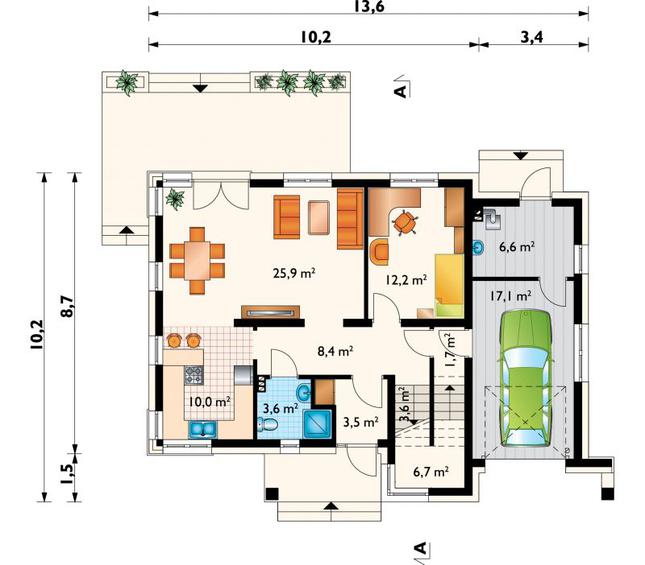 Rzut parteru POW. 99,3 m²