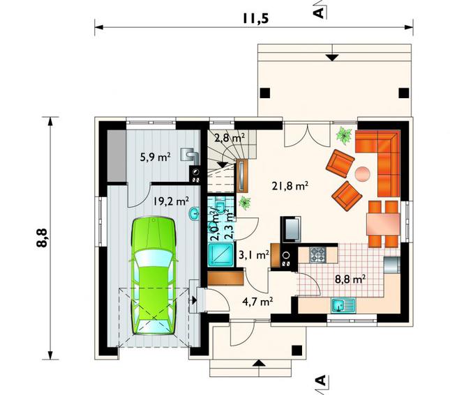 Rzut parteru POW. 68,6 m²