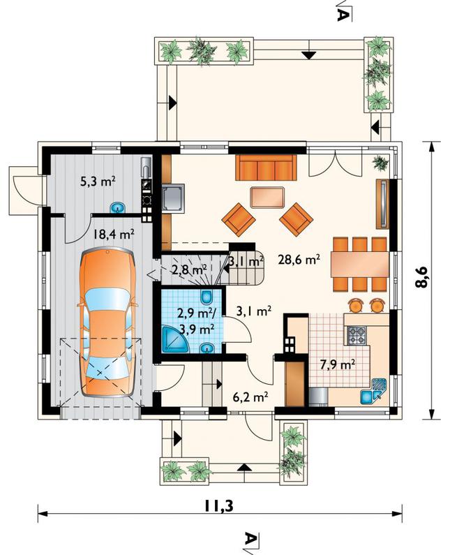 Rzut parteru lustro POW. 79,3 m²