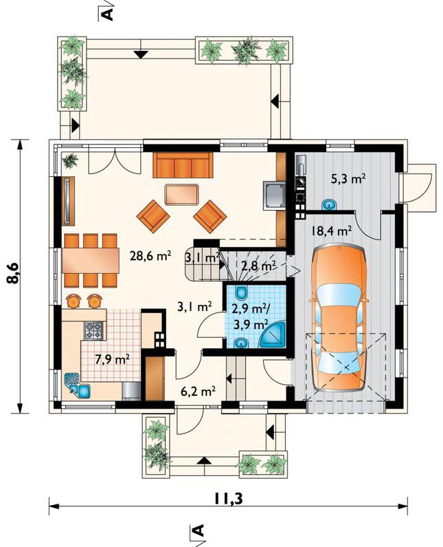 Rzut parteru POW. 79,3 m²