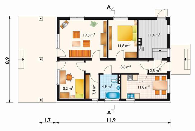 Rzut parteru POW. 84,1 m²
