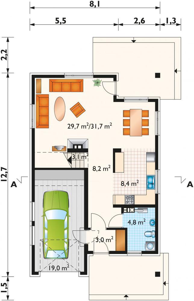 Rzut parteru POW. 78,2 m²