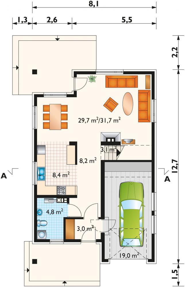 Rzut parteru lustro POW. 78,2 m²