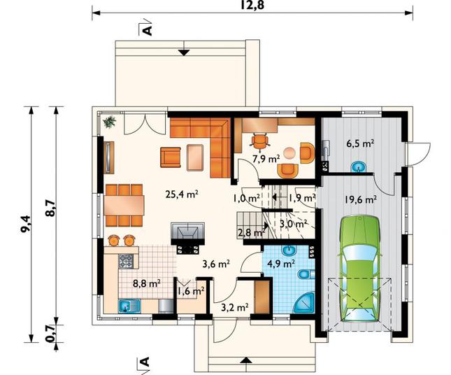 Rzut parteru POW. 90,2 m²
