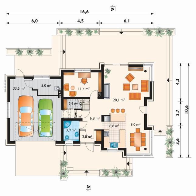 Rzut parteru lustro POW. 116,3 m²