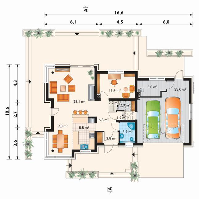 Rzut parteru POW. 116,3 m²