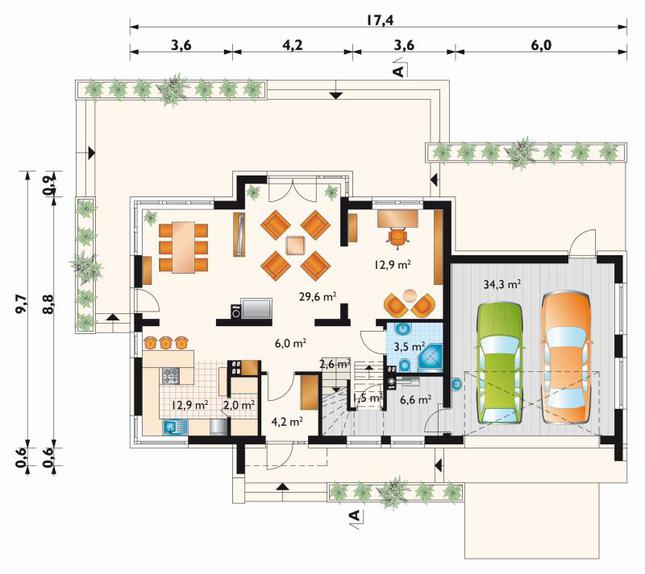 Rzut parteru POW. 116,1 m²