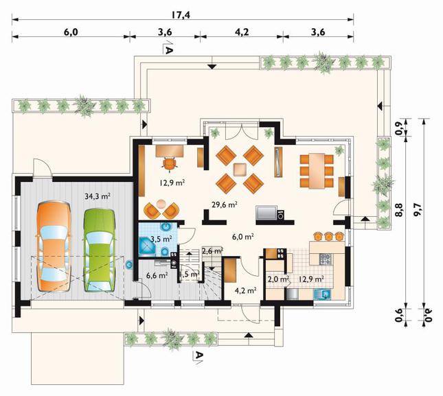 Rzut parteru lustro POW. 116,1 m²