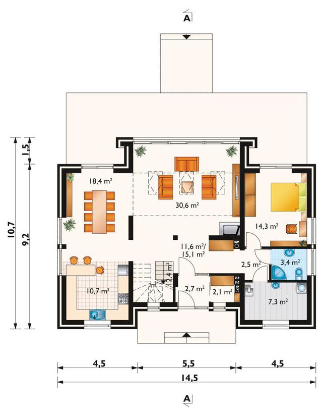 Rzut parteru POW. 112,4 m²