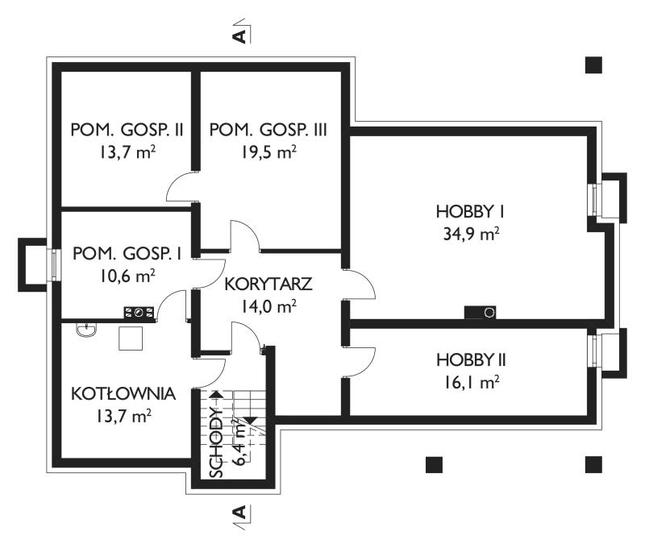 Rzut piwnicy POW. 128,9 m²