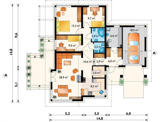 Rzut parteru POW. 125,1 m²