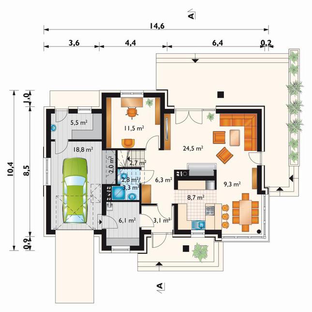 Rzut parteru POW. 101,6 m²