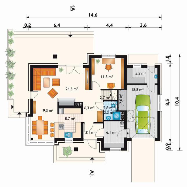 Rzut parteru lustro POW. 101,6 m²