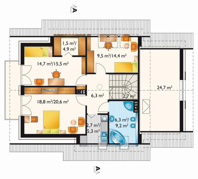 Rzut poddasza lustro POW. 78,8 m²